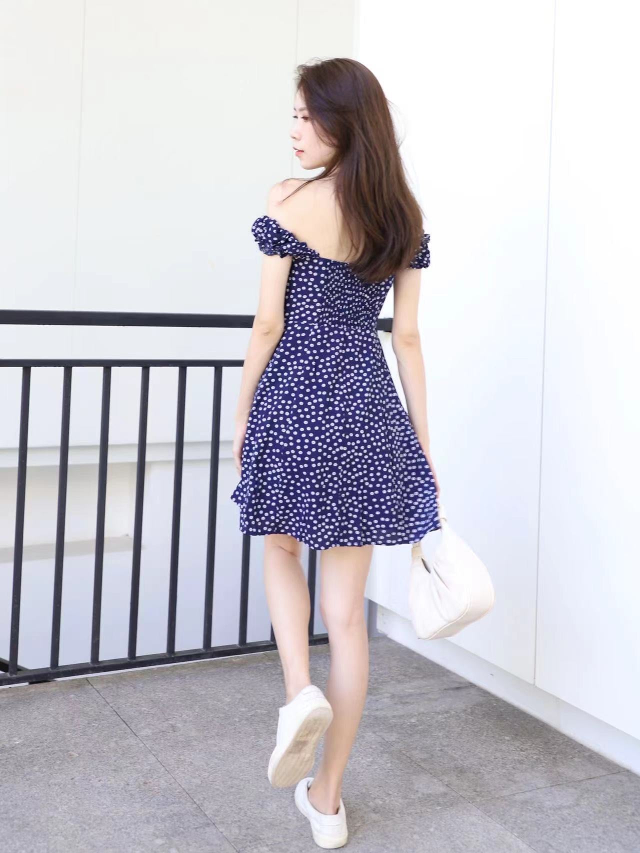 Navy Off Shoulder Mini Dress