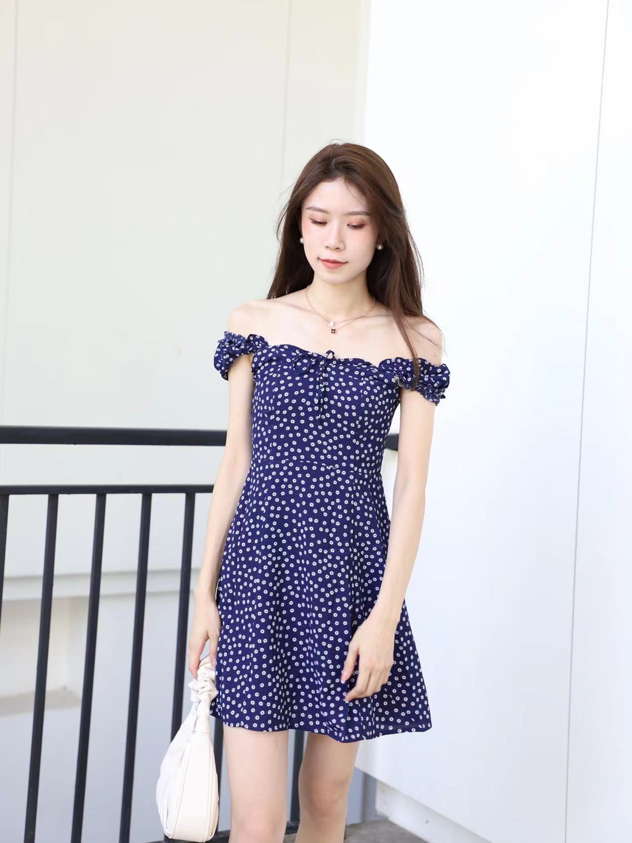 Navy Off Shoulder Mini Dress