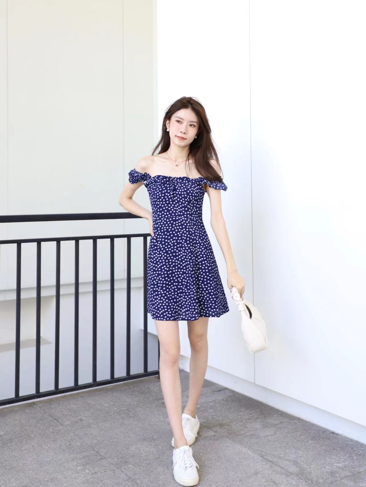 Navy Off Shoulder Mini Dress