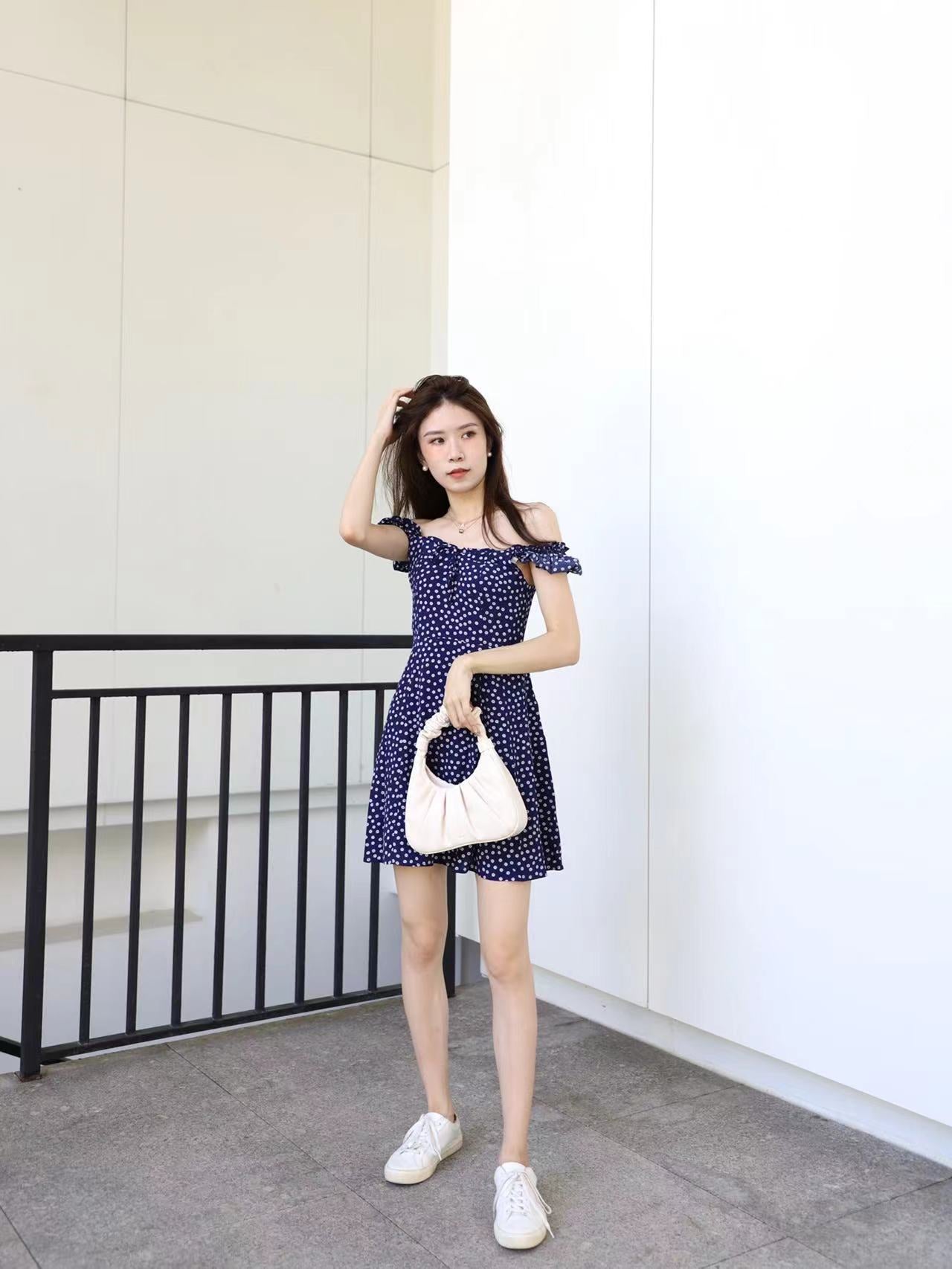 Navy Off Shoulder Mini Dress