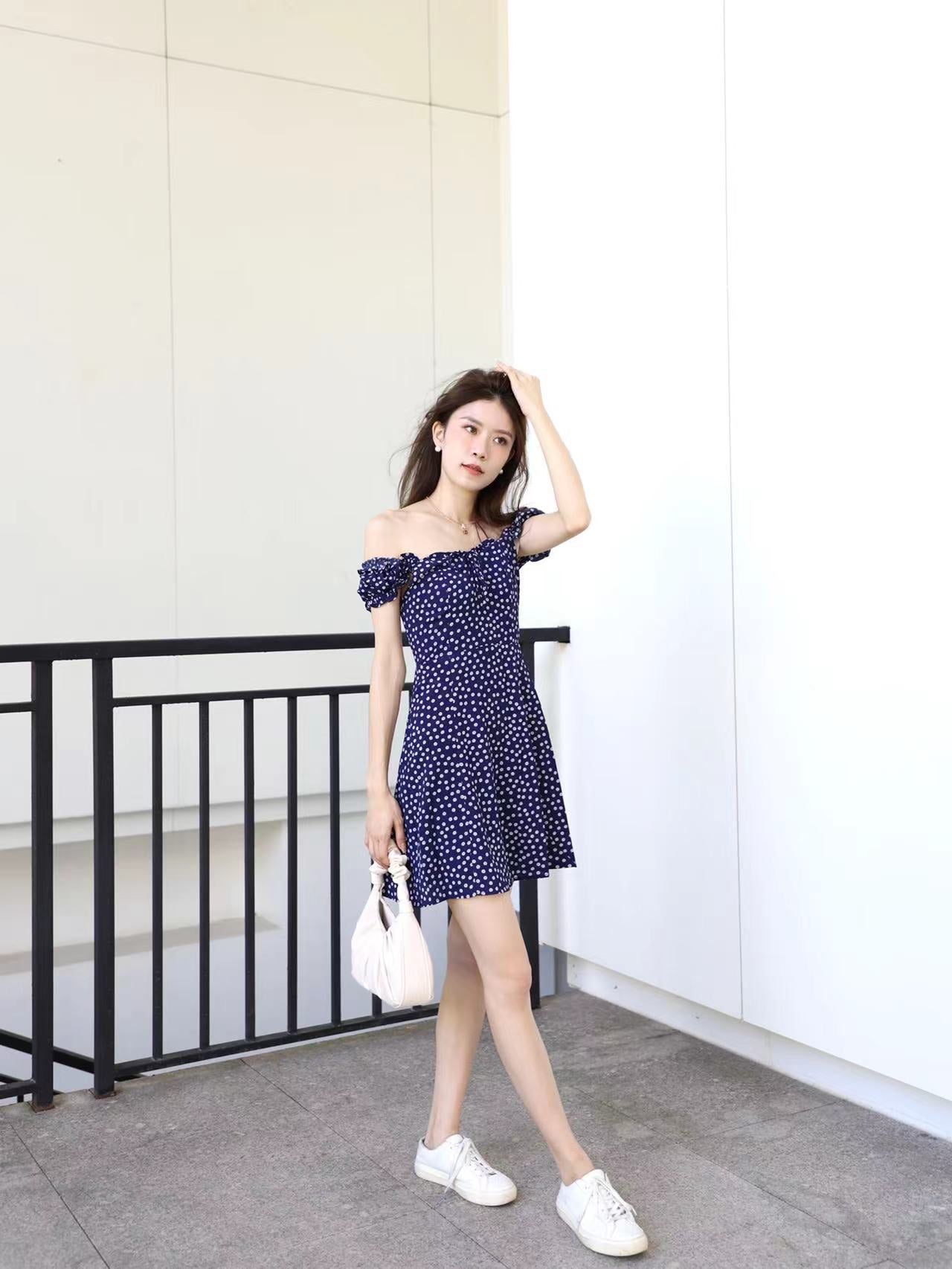 Navy Off Shoulder Mini Dress