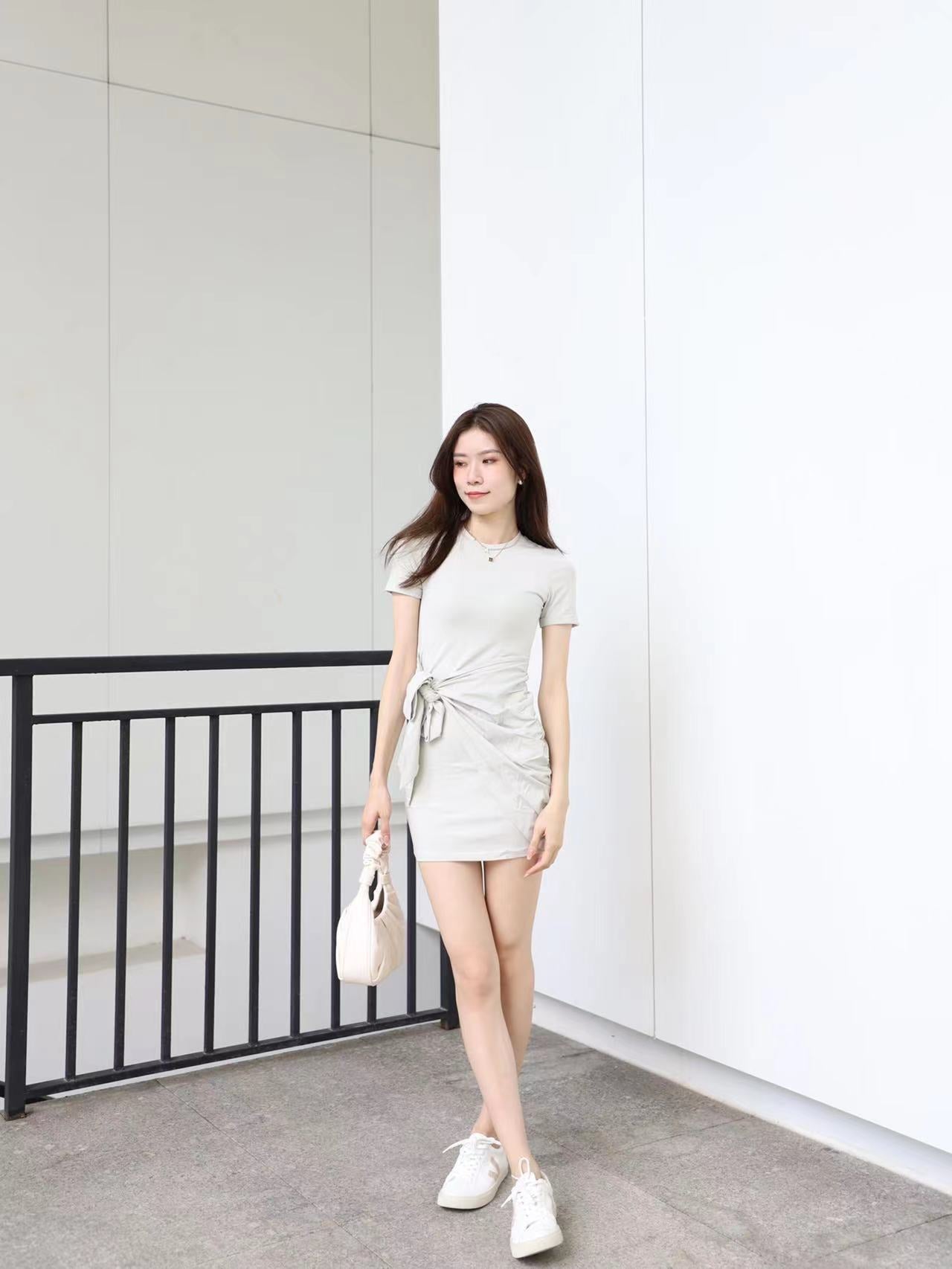 Ribbon on the side T shirt Mini Dress