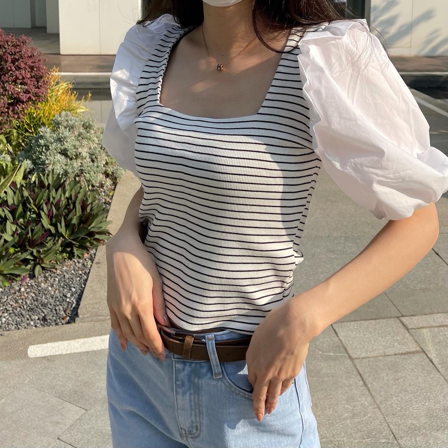 Striped ruffles top