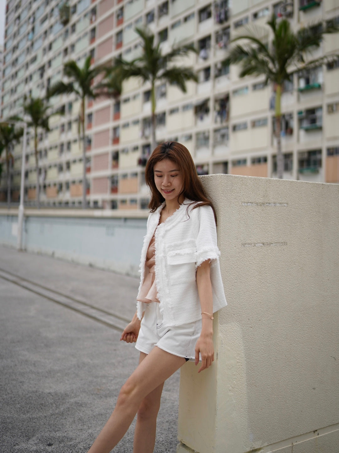 Pure White Tweed Short Sleeves Jacket