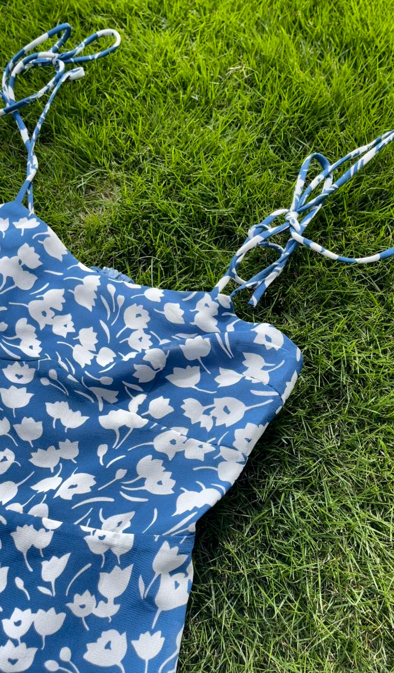 Blue Tie Shoulder Floral Mini Dress