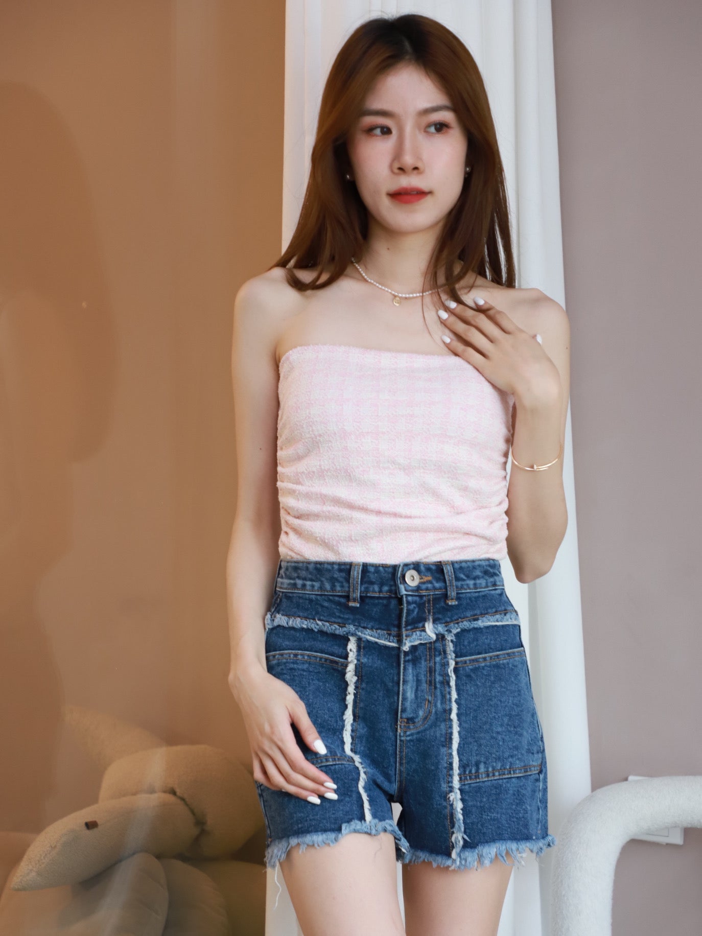 Tweed Tube Top with pads