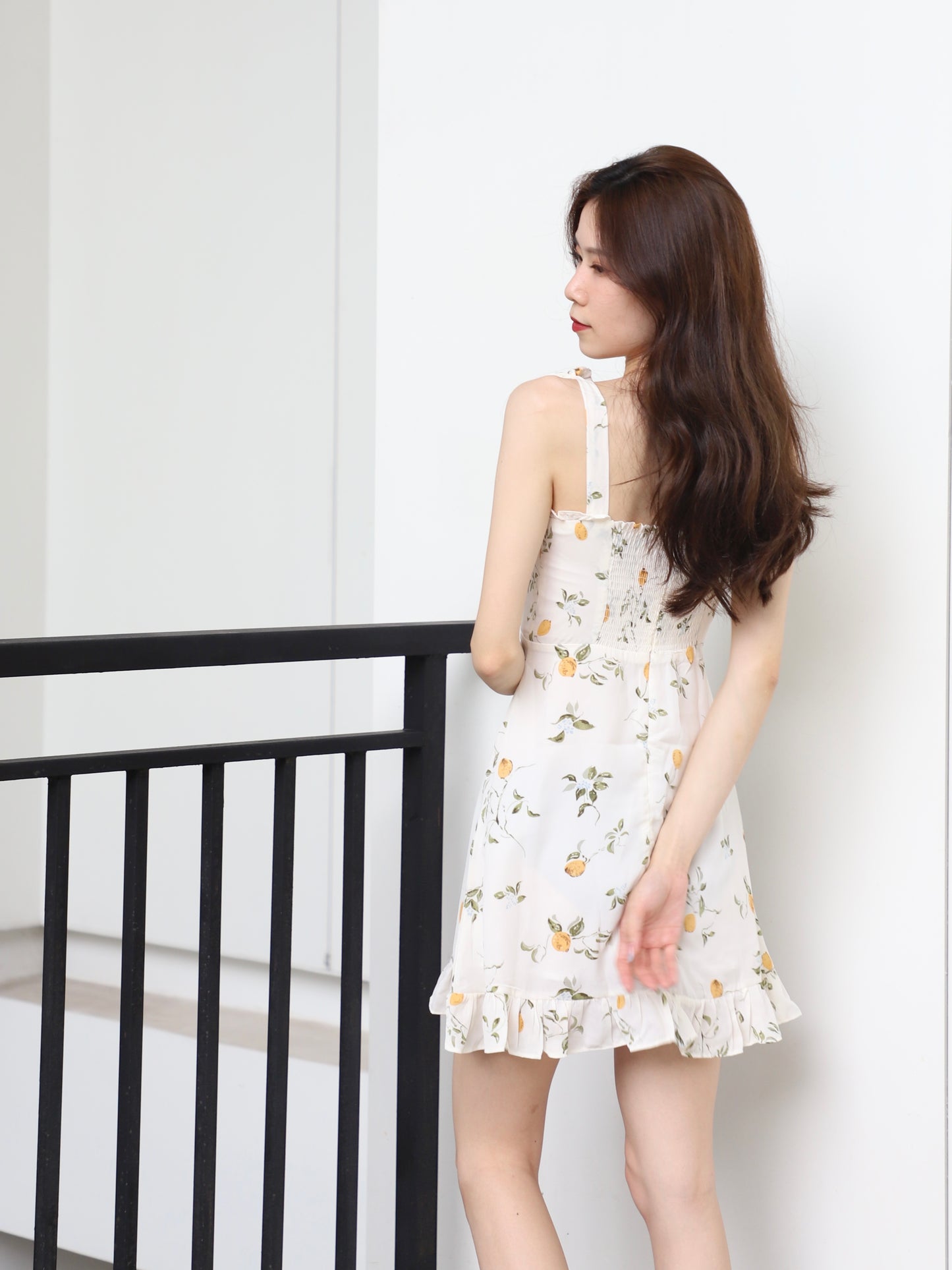 White Lemon Tie Shoulder Floral Mini Dress