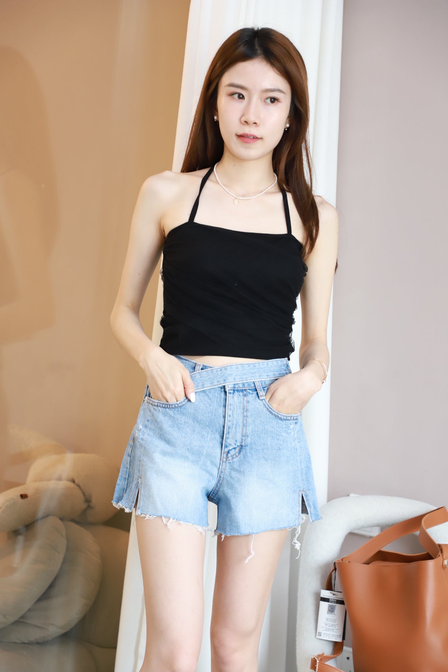 One Strap Denim Shorts