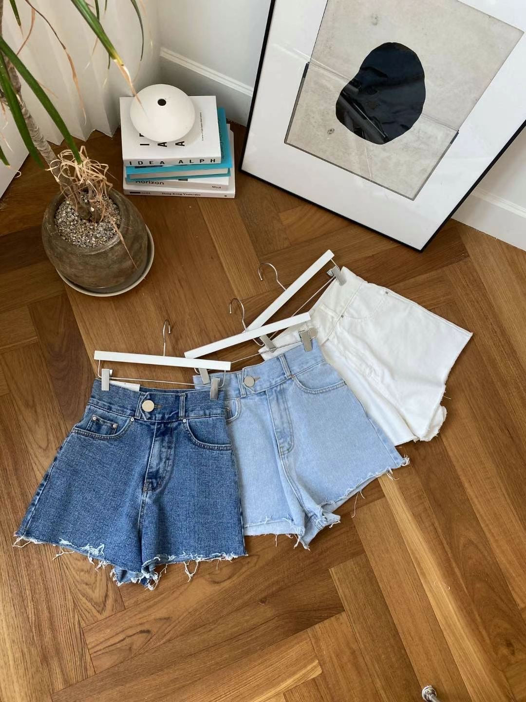 One Button High Waisted Denim Shorts