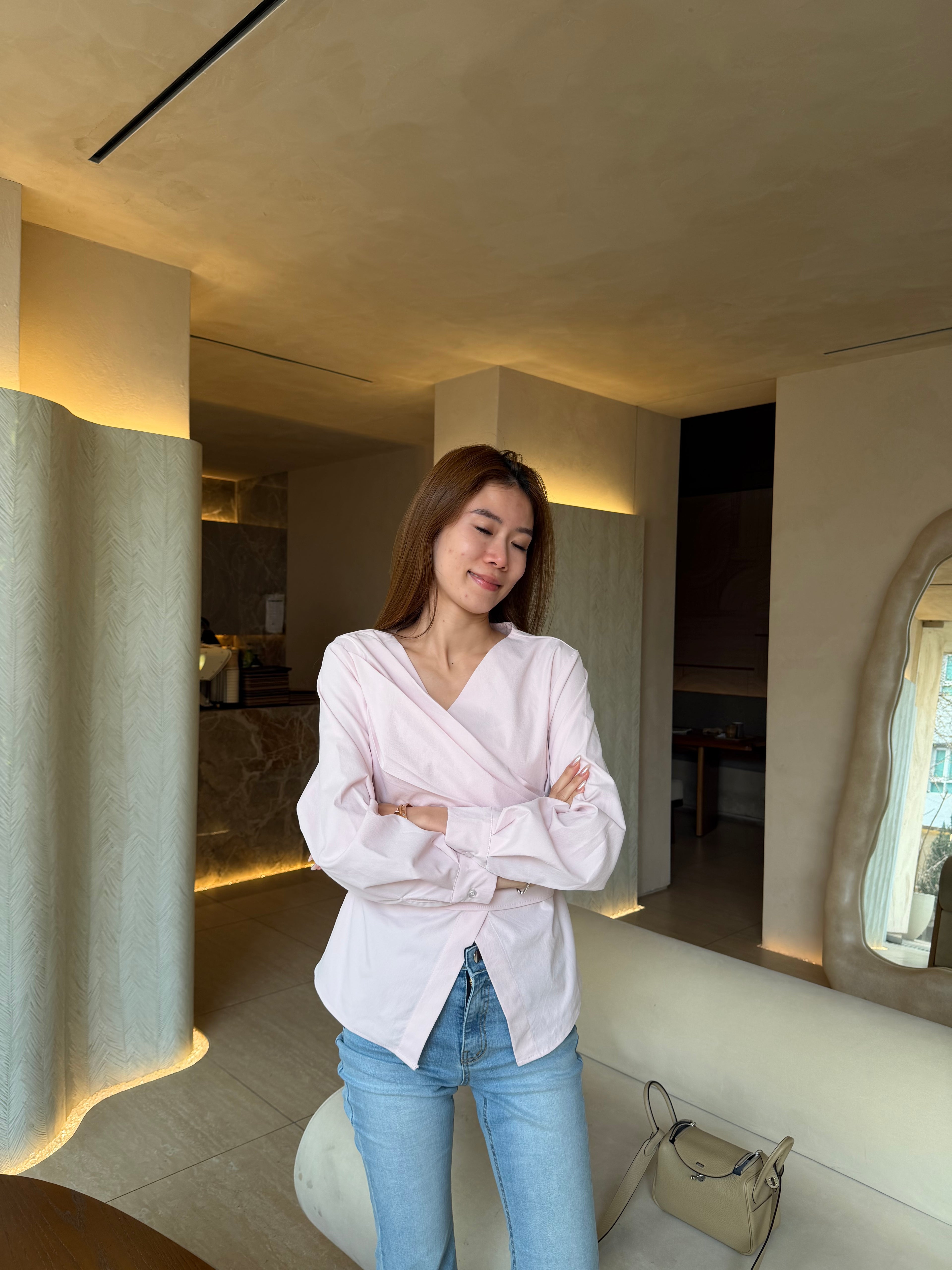 V neck Tied Shirt Top