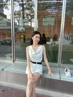 Button Skirt Short with Belt