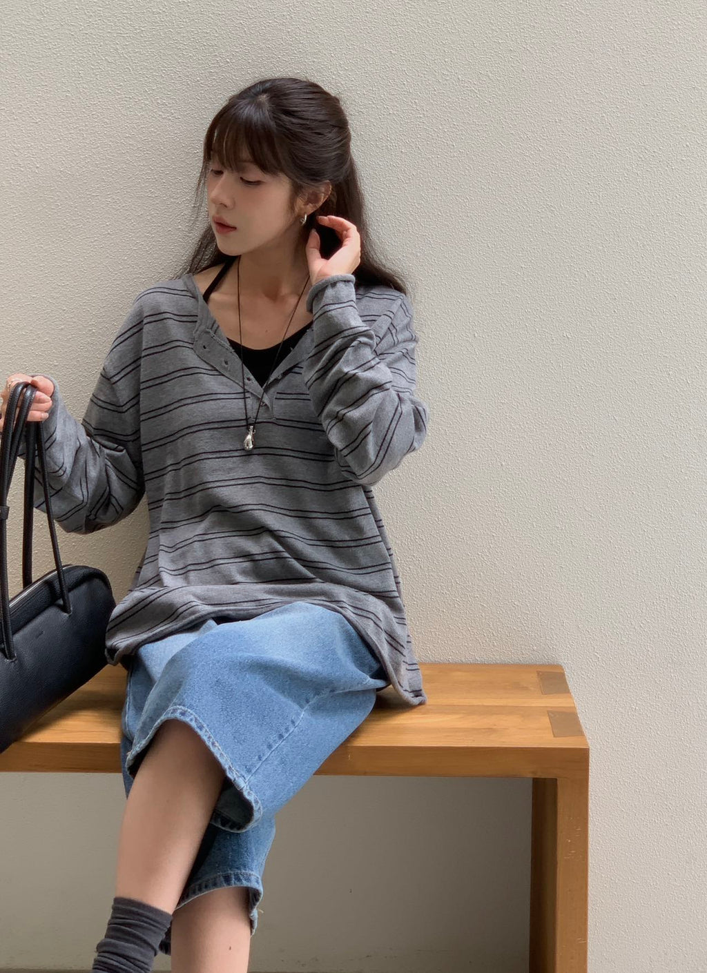 Stripe Button Top