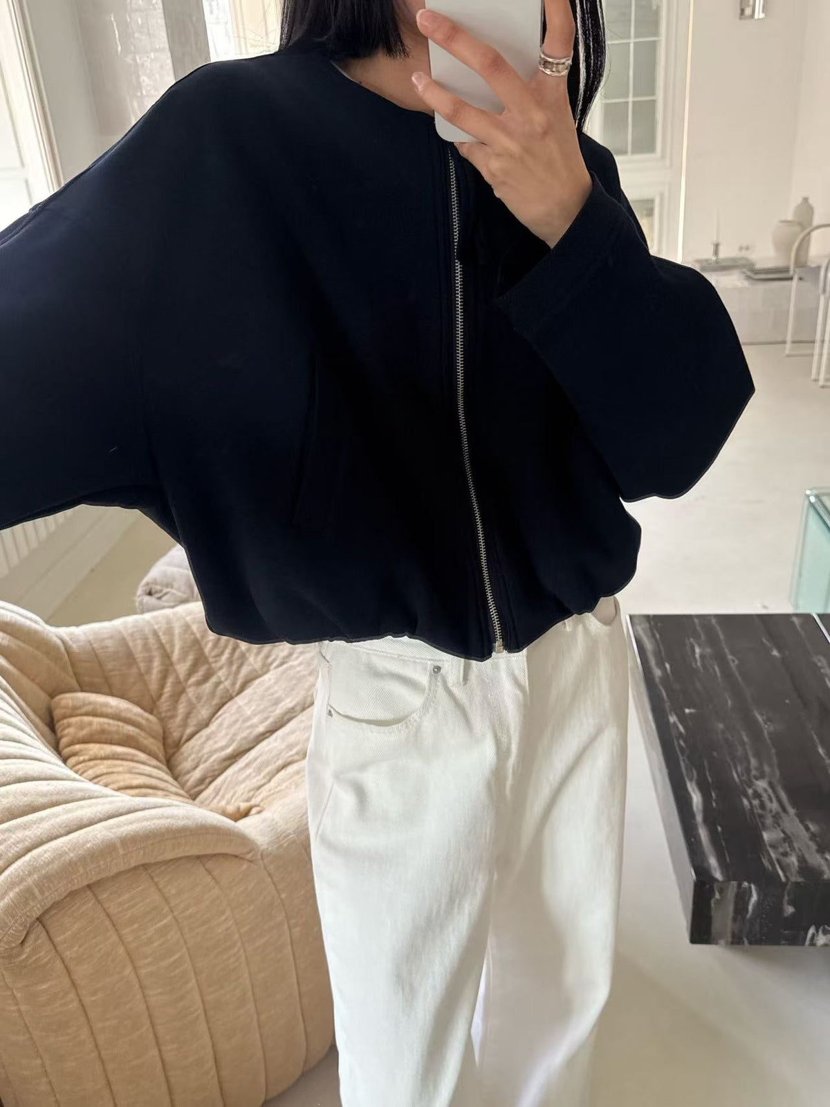 Solid Color Cropped Sweatshirt