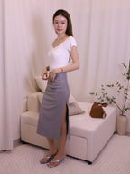 ashchic made Basic Square Neck Maxi Slit Dress