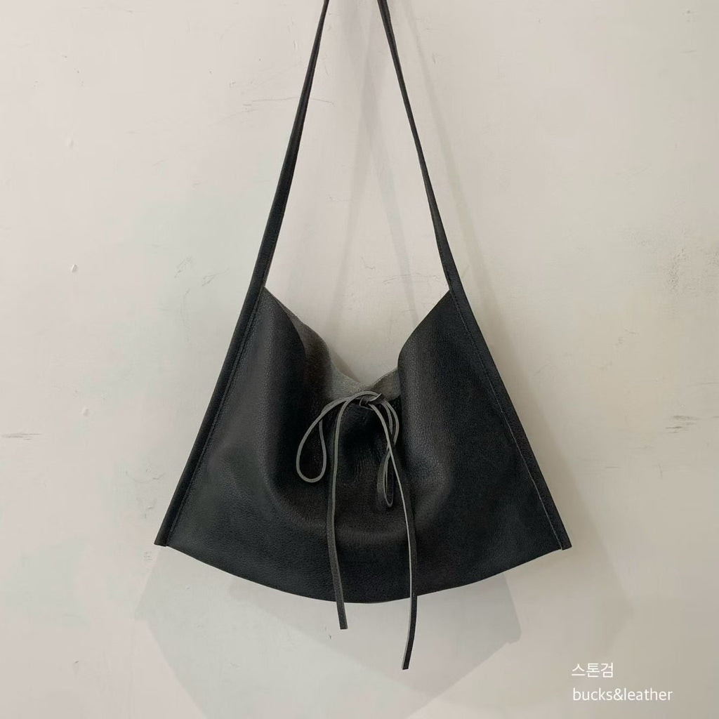 Real Leather Tied Ribbon Shoulder Bag