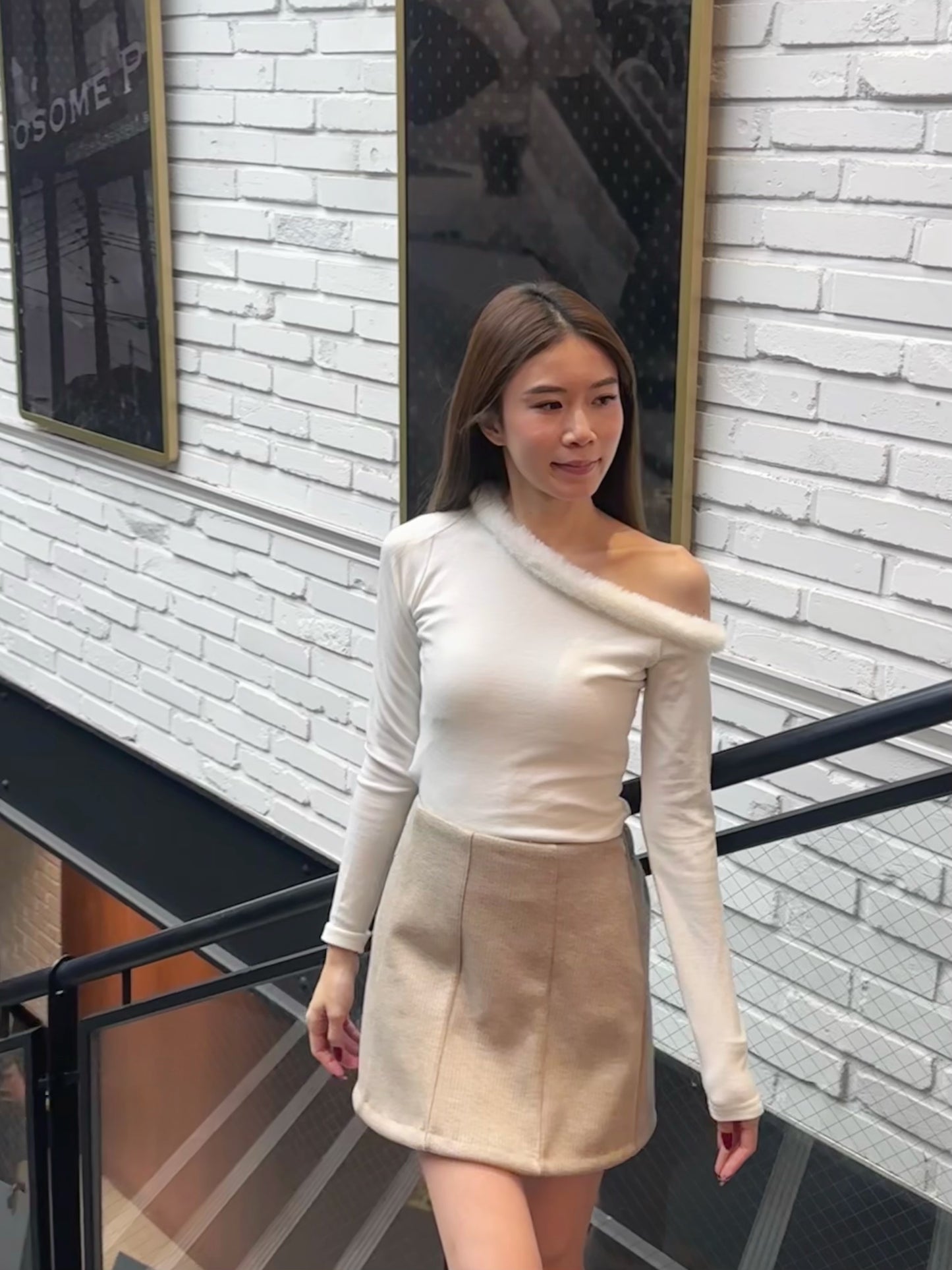 Fluffy One Side Long Sleeves Top