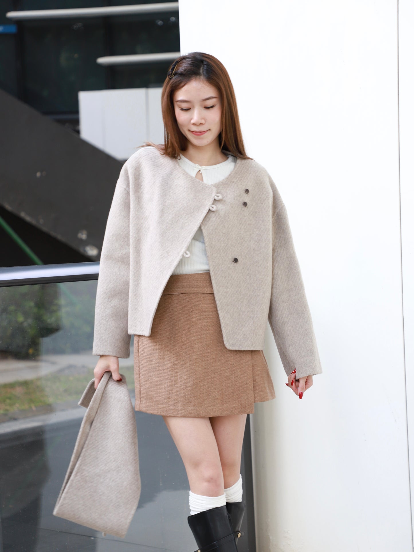 (Early's Bird) Doubled Wool Jacket with Scarf