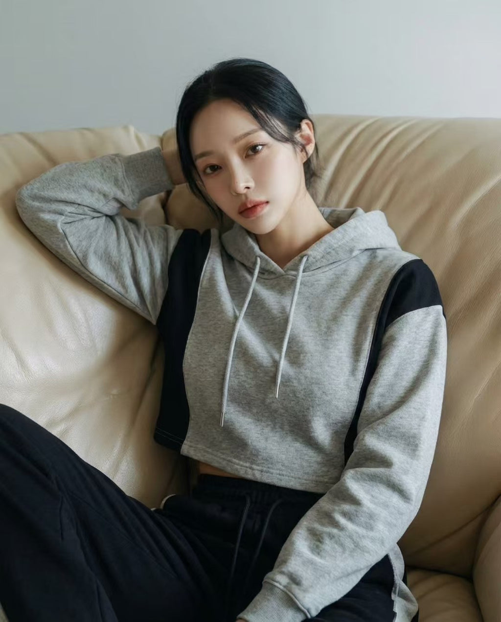 Mix Colour Cropped Hoodie