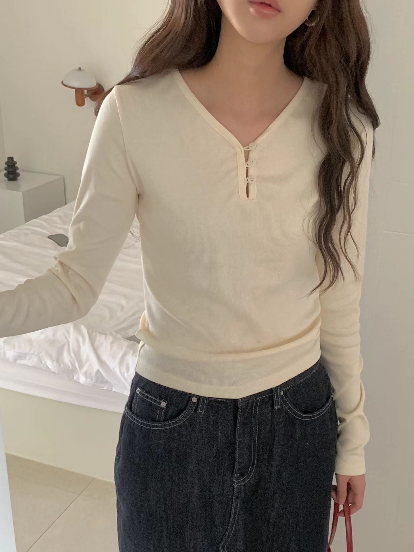 3 Button Cotton Long Sleeves Top