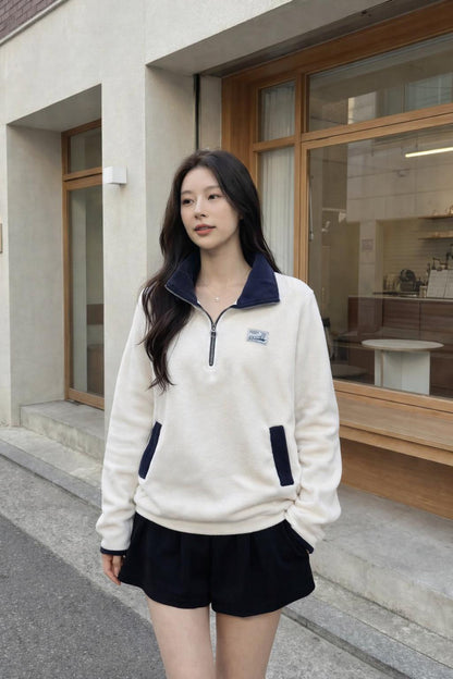 Collar Zipped Fleece Sweatshirt
