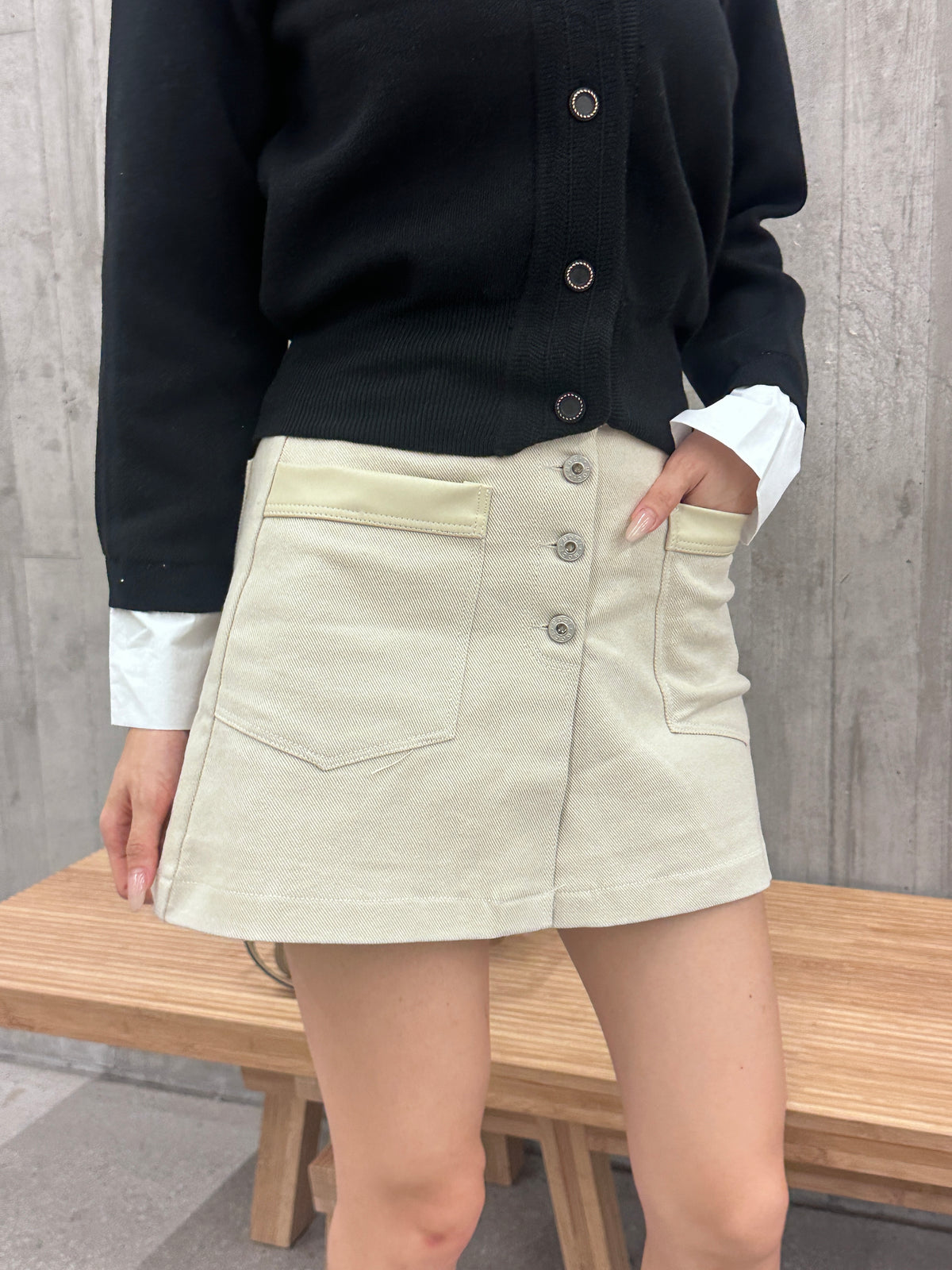 Leather lined Denim Skirt shorts