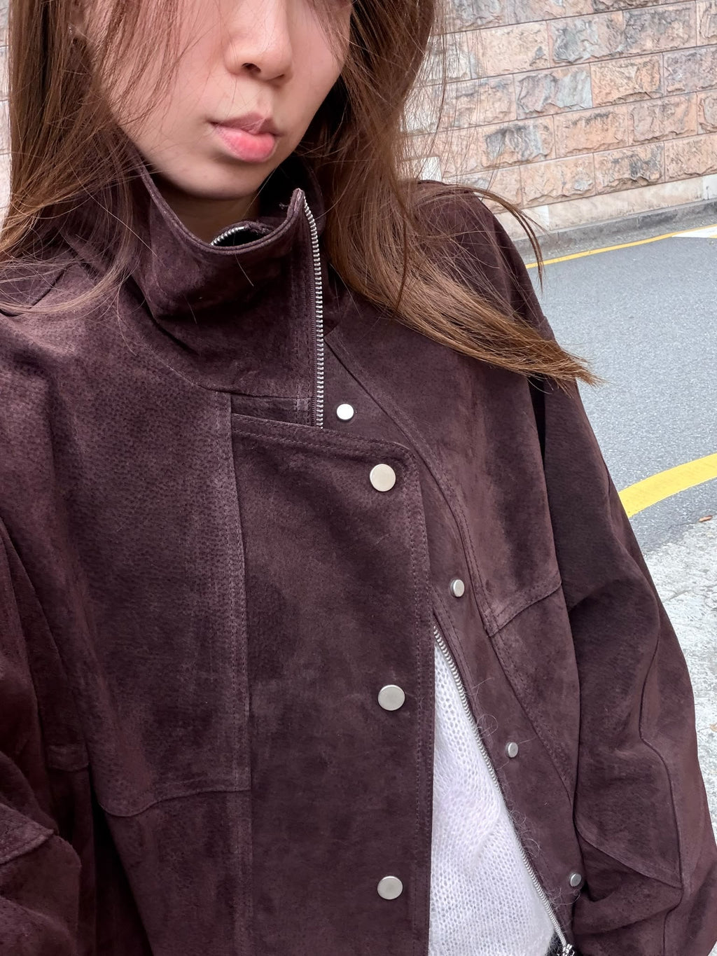 Stand Collar Suede Jacket