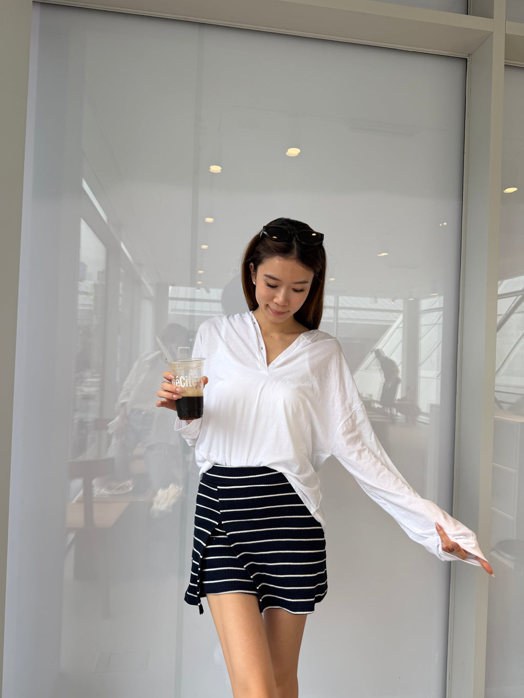 Long Sleeves & Striped Shorts Set