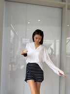 Long Sleeves & Striped Shorts Set