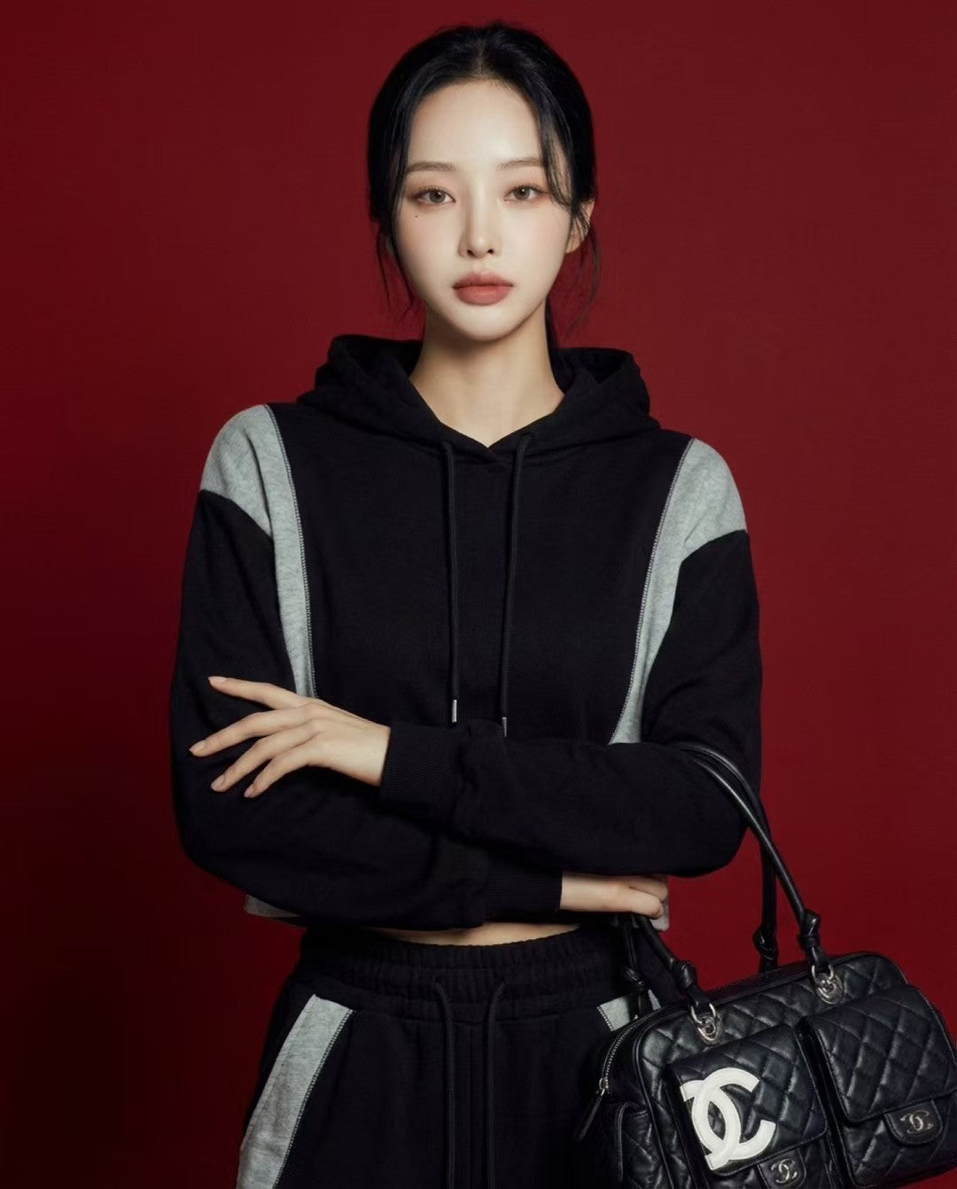Mix Colour Cropped Hoodie