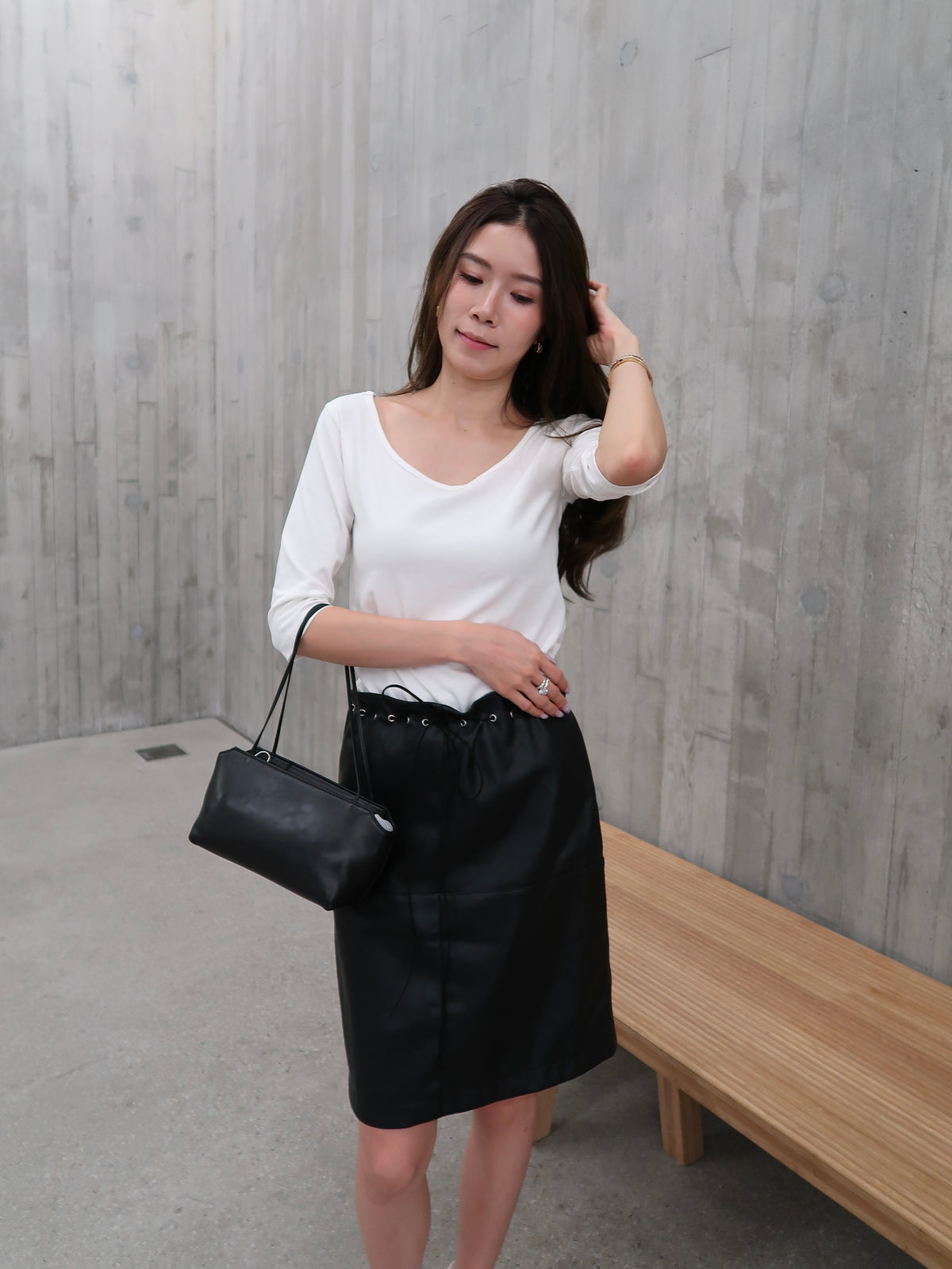 Leather Mid Length Skirt
