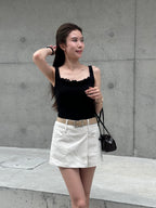 Ruffles Neck Cotton Tank Top