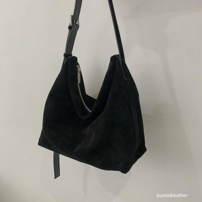 Suede Flap Bag with Zip