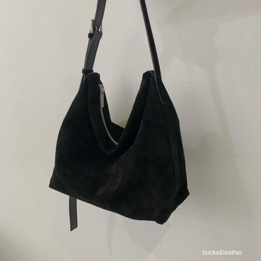 Suede Flap Bag with Zip