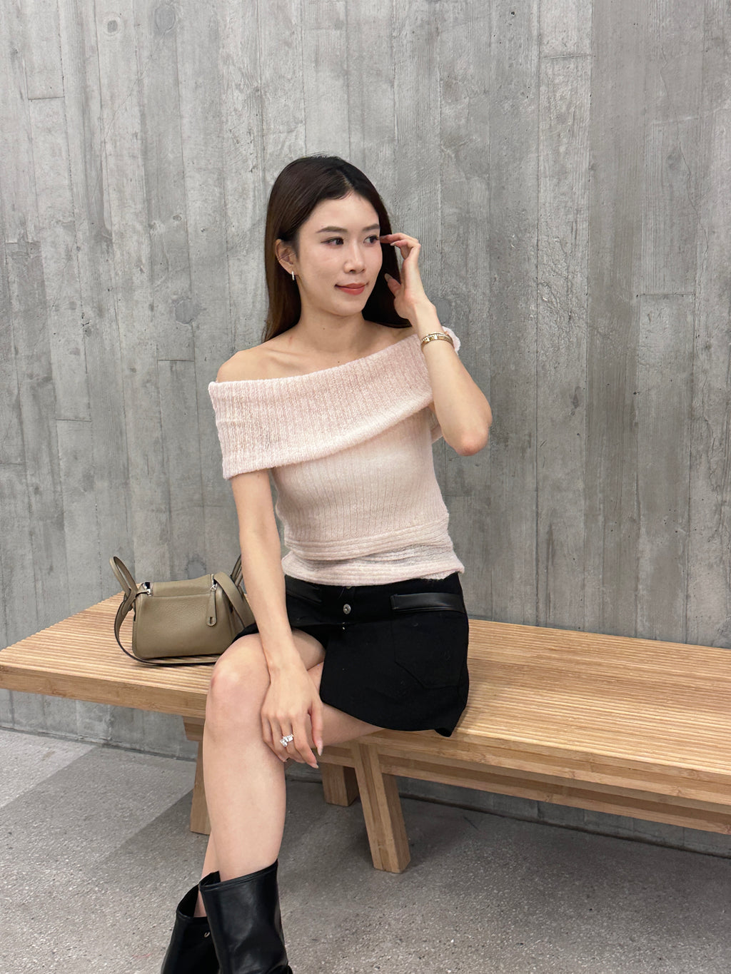 Pink off shoulder knitted top