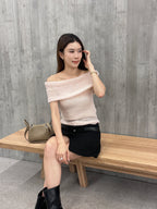 Pink off shoulder knitted top
