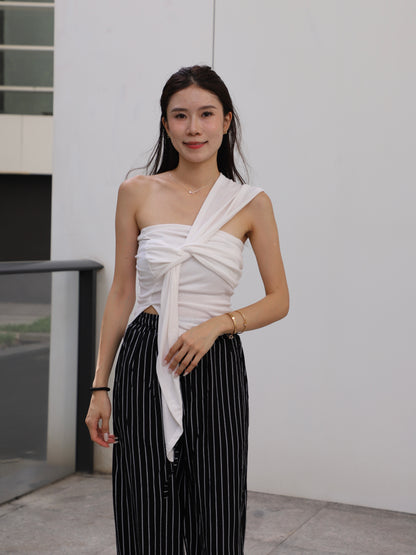 Ribbon Cross Shoulder Cotton T Top