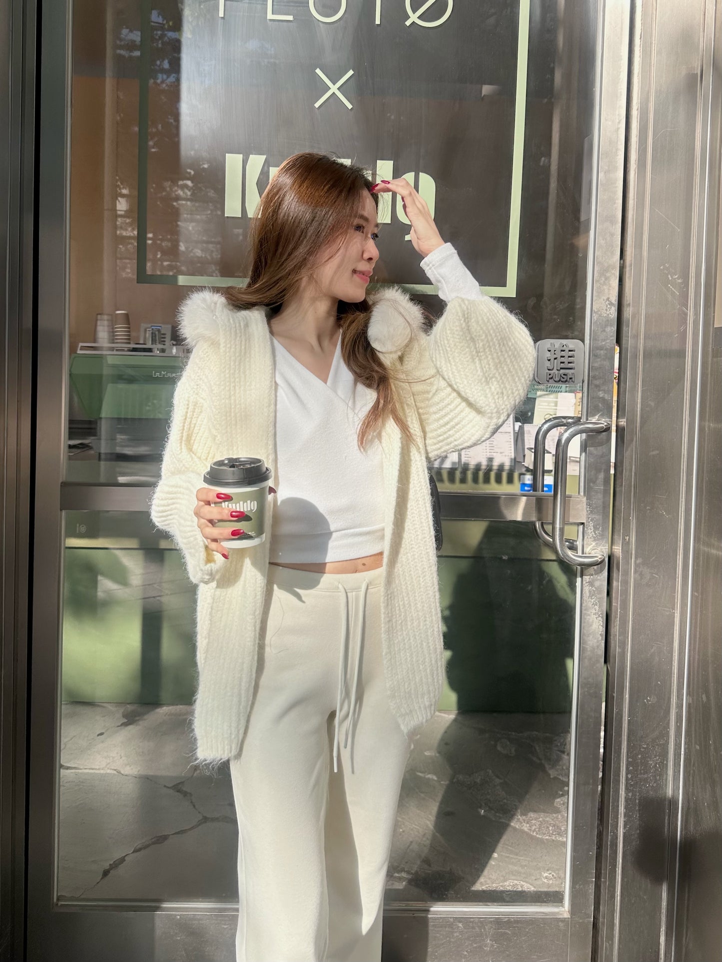 Fluffy Bear Removable Hat Cardigan