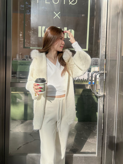 Fluffy Bear Removable Hat Cardigan