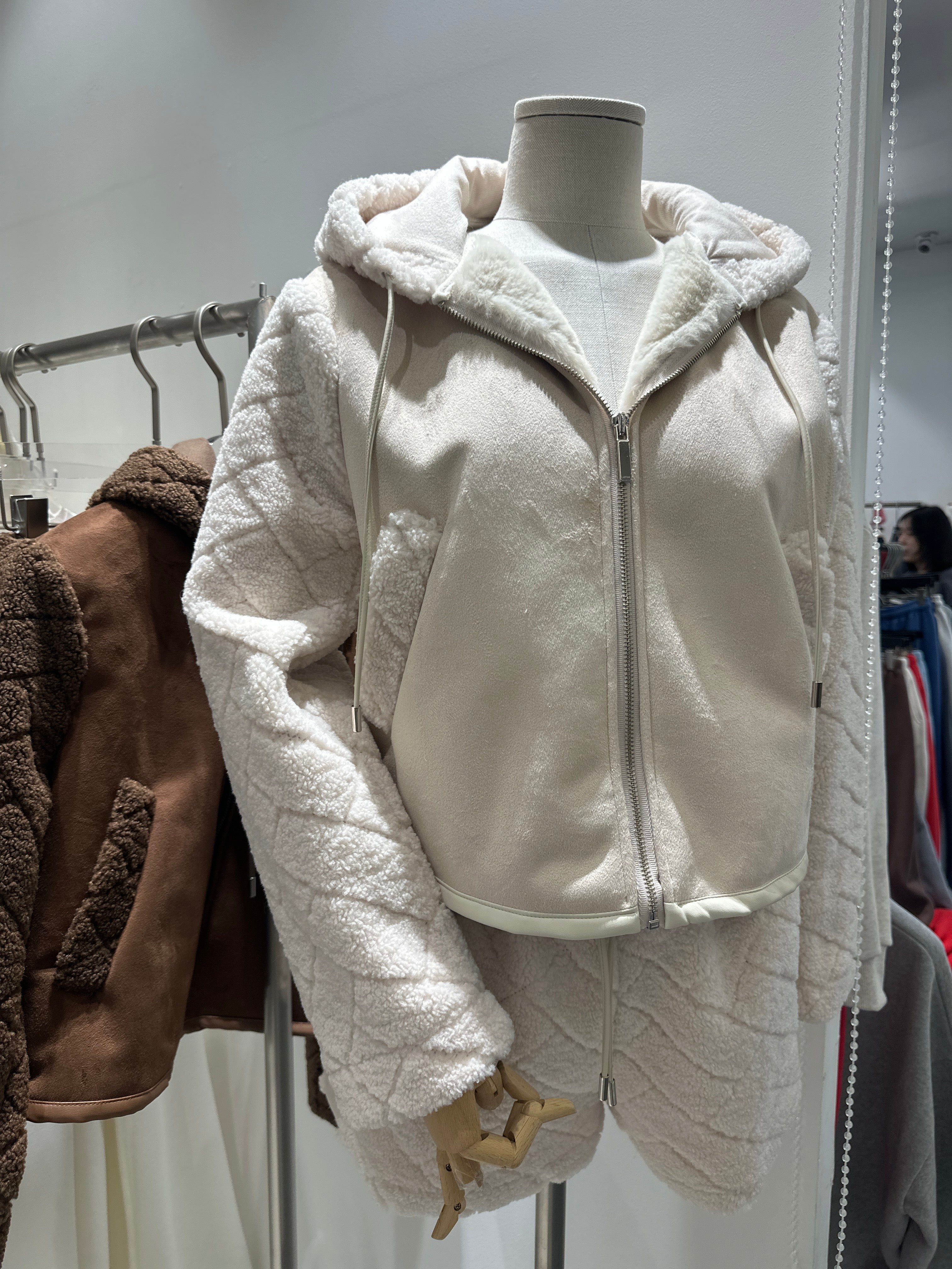 Fluffy Bear Hooded Jacket & Short Set