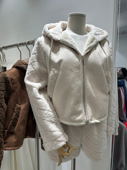 Fluffy Bear Hooded Jacket & Short Set