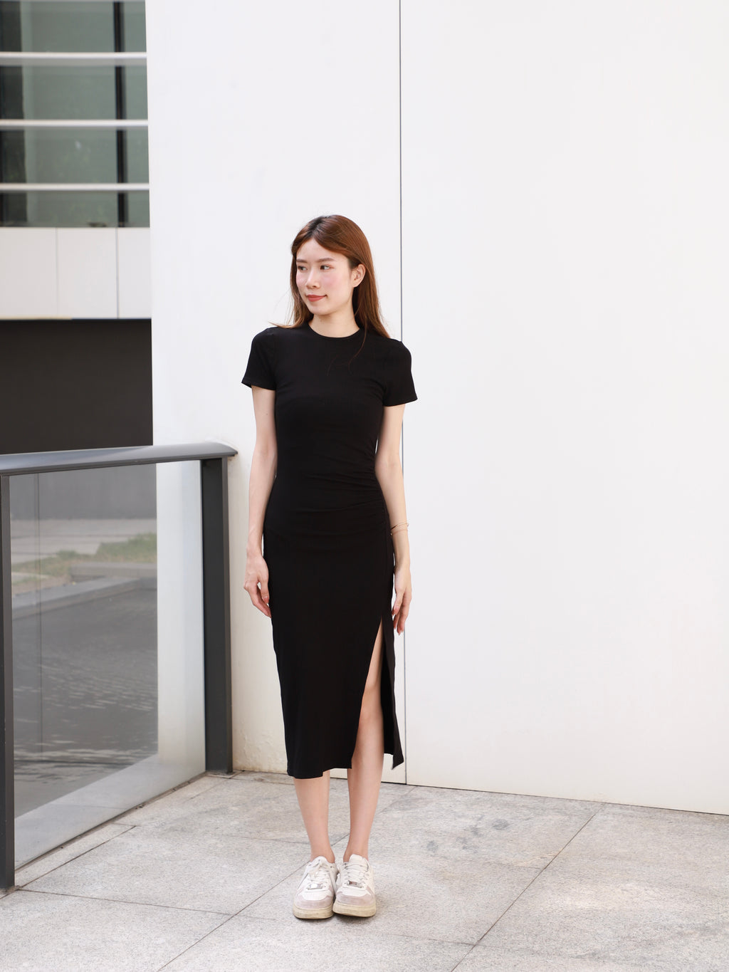 (ashchic made) Basic T Slit Maxi Dress