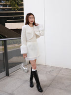 Fluffy Sleeves Cropped Tweed Jacket