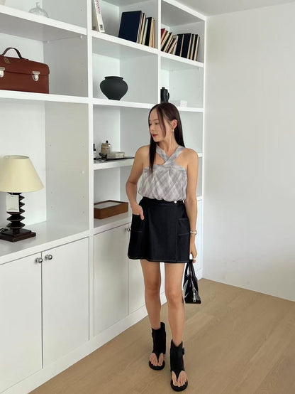 Checked Chiffon Tank Top