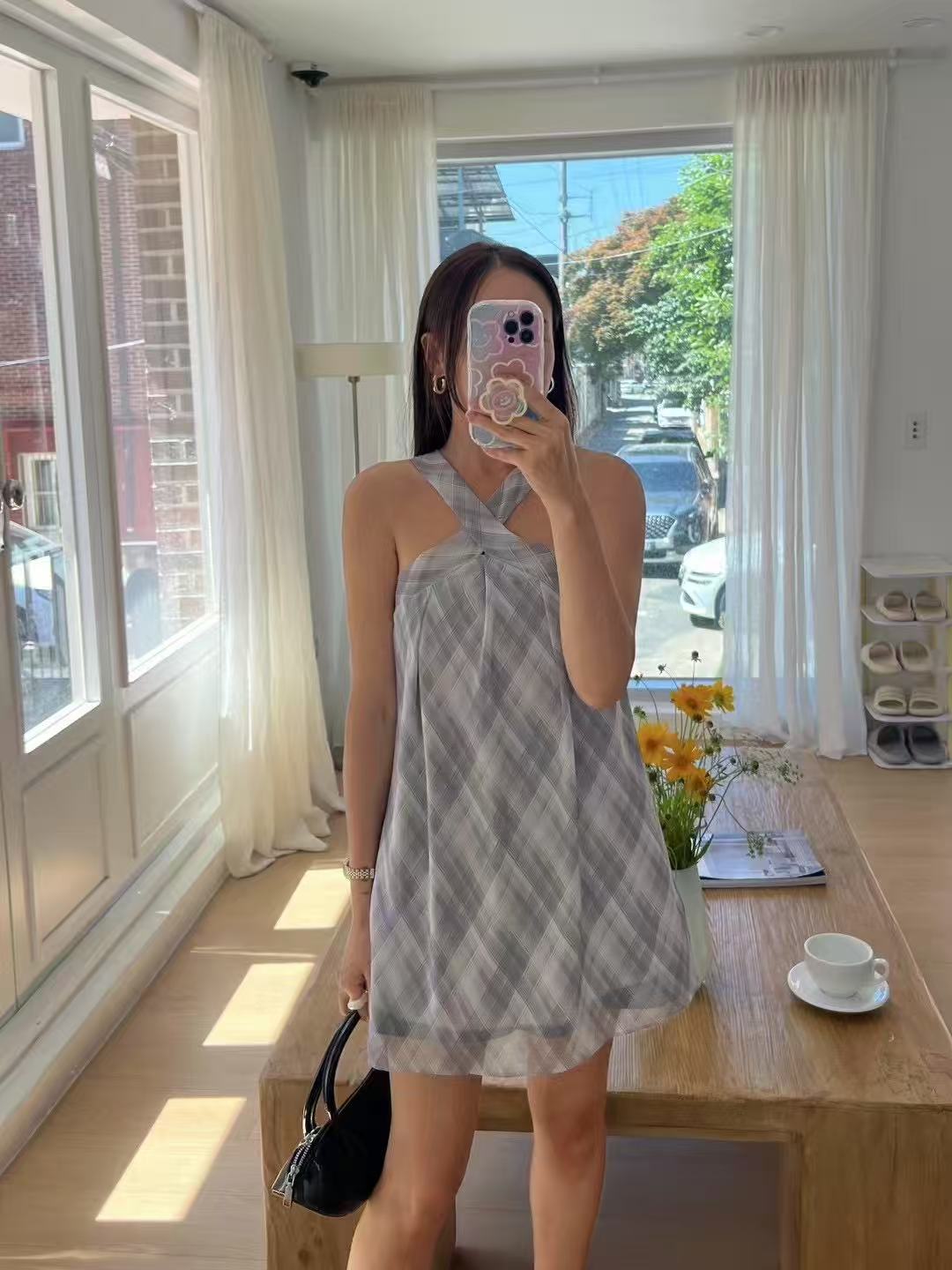 Checked Chiffon Tank Top