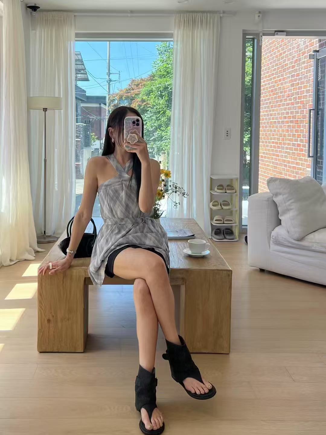 Checked Chiffon Tank Top
