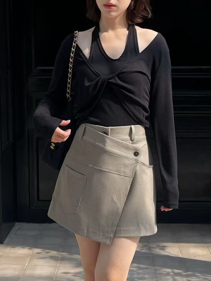 2 buttons skirt shorts