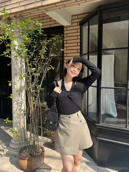 2 buttons skirt shorts
