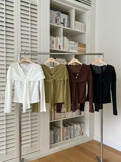 Tied Button Long Sleeves Top