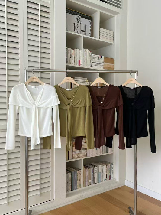 Tied Button Long Sleeves Top
