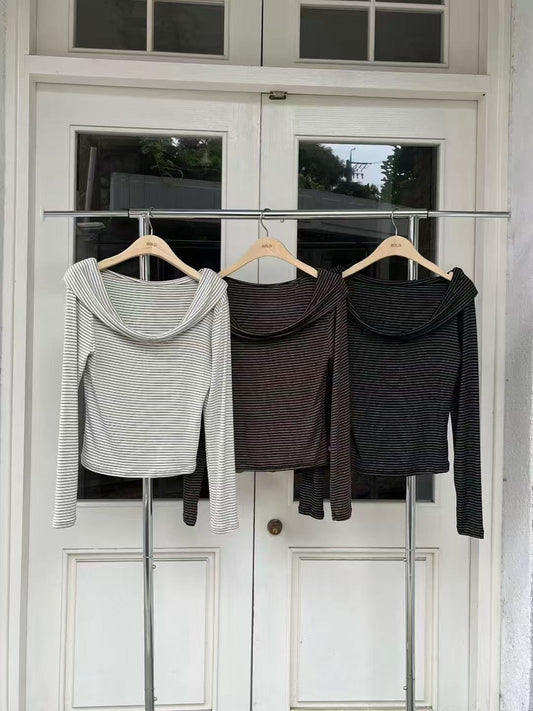 Striped Big Neck Long Sleeves Top